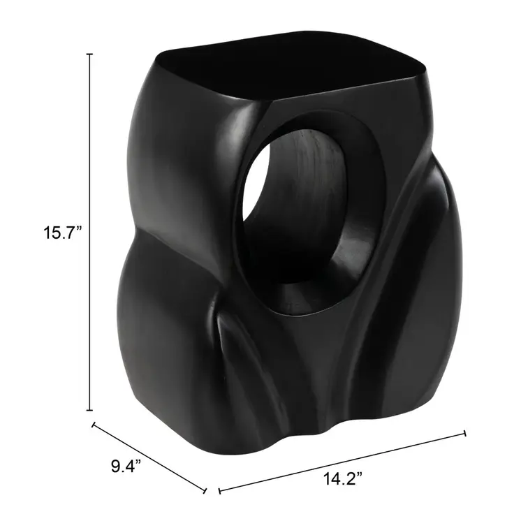 16" Black Solid Wood Figurine End Table