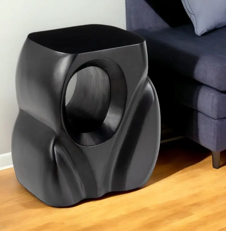 16" Black Solid Wood Figurine End Table