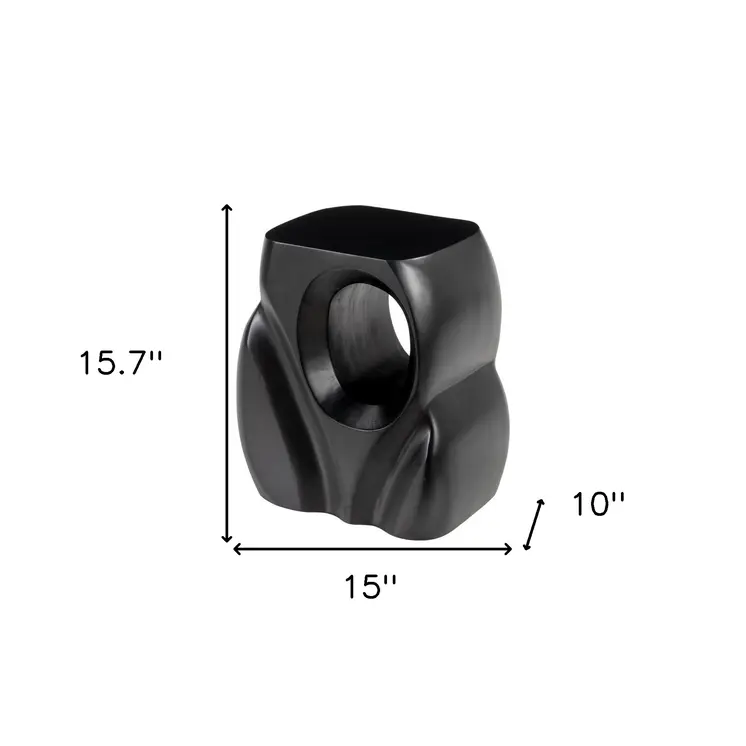 16" Black Solid Wood Figurine End Table