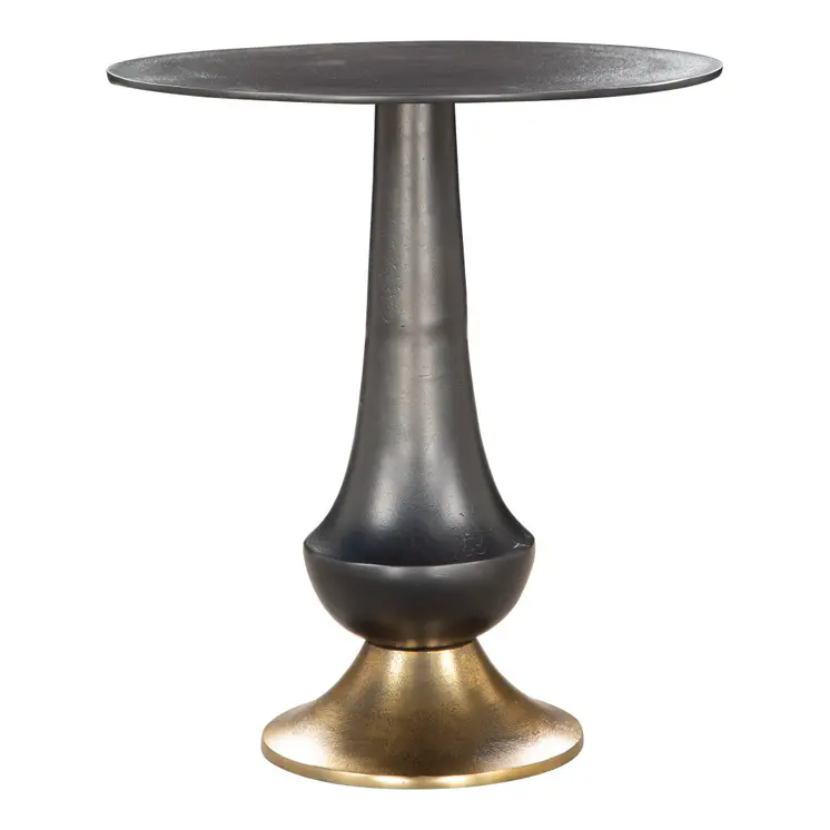 21" Black And Gold Aluminum Round Pedestal End Table