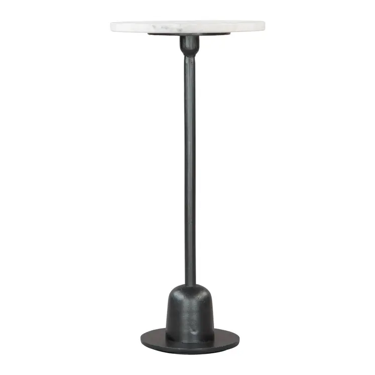 25" White And Black Marble And Aluminum Round Pedestal End Table