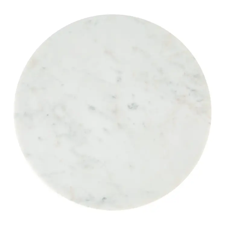 25" White And Black Marble And Aluminum Round Pedestal End Table