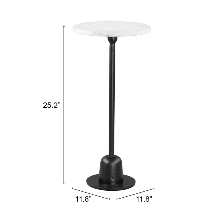 25" White And Black Marble And Aluminum Round Pedestal End Table