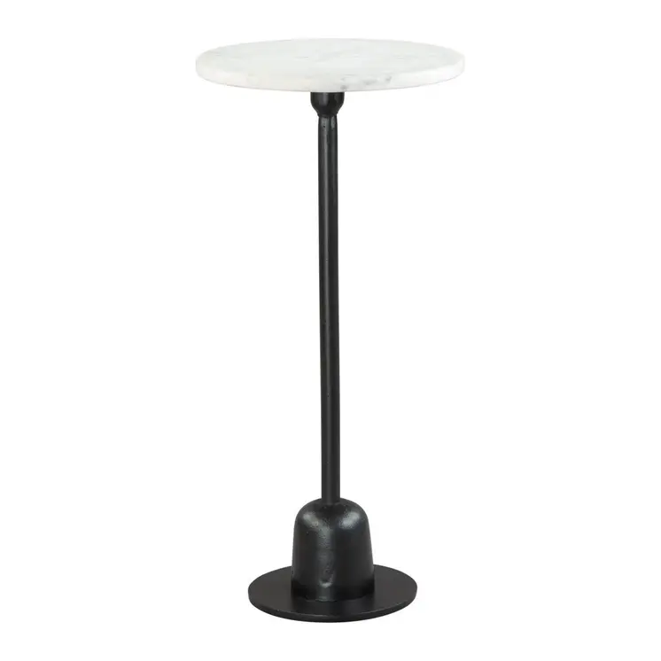 25" White And Black Marble And Aluminum Round Pedestal End Table
