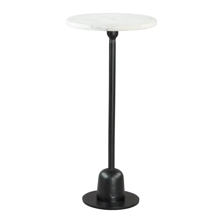 25" White And Black Marble And Aluminum Round Pedestal End Table