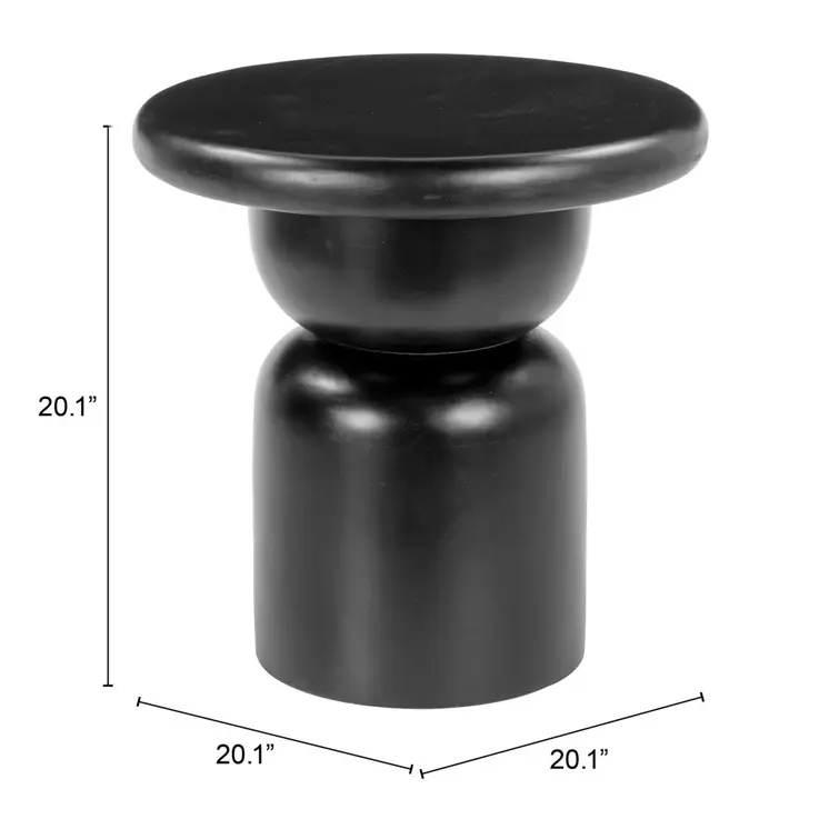 20" Black Solid Wood Round Pedestal End Table