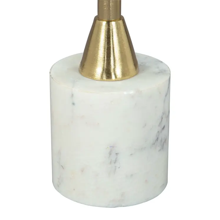 22" Black White And Gold Wood Marble And Iron Round Pedestal End Table