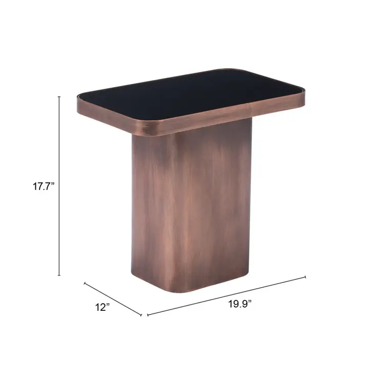18" Black And Bronze Glass And Steel Pedestal End Table