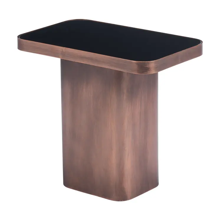 18" Black And Bronze Glass And Steel Pedestal End Table