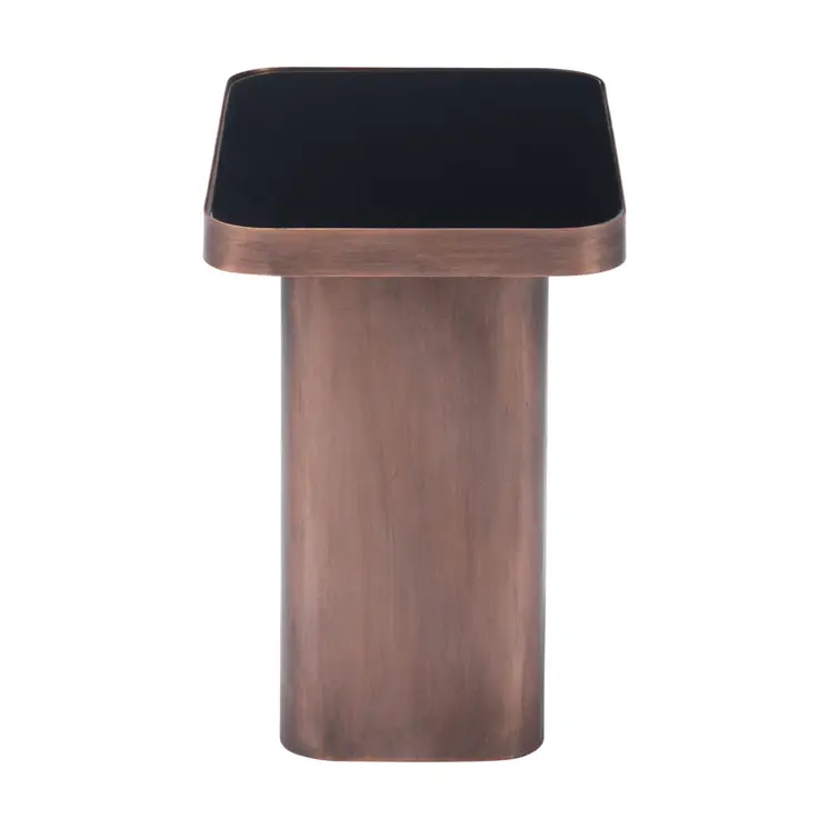 18" Black And Bronze Glass And Steel Pedestal End Table