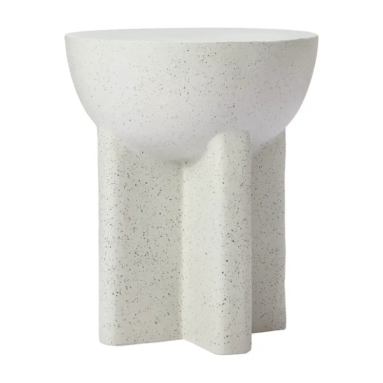 18" White Faux Stone Round Pedestal End Table