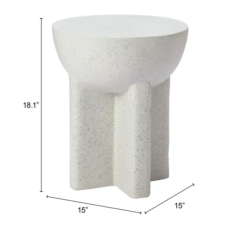 18" White Faux Stone Round Pedestal End Table