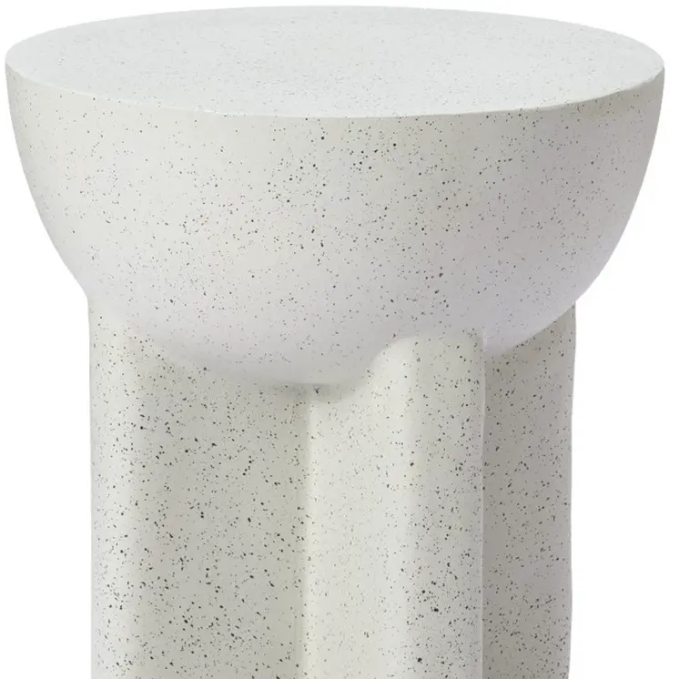18" White Faux Stone Round Pedestal End Table