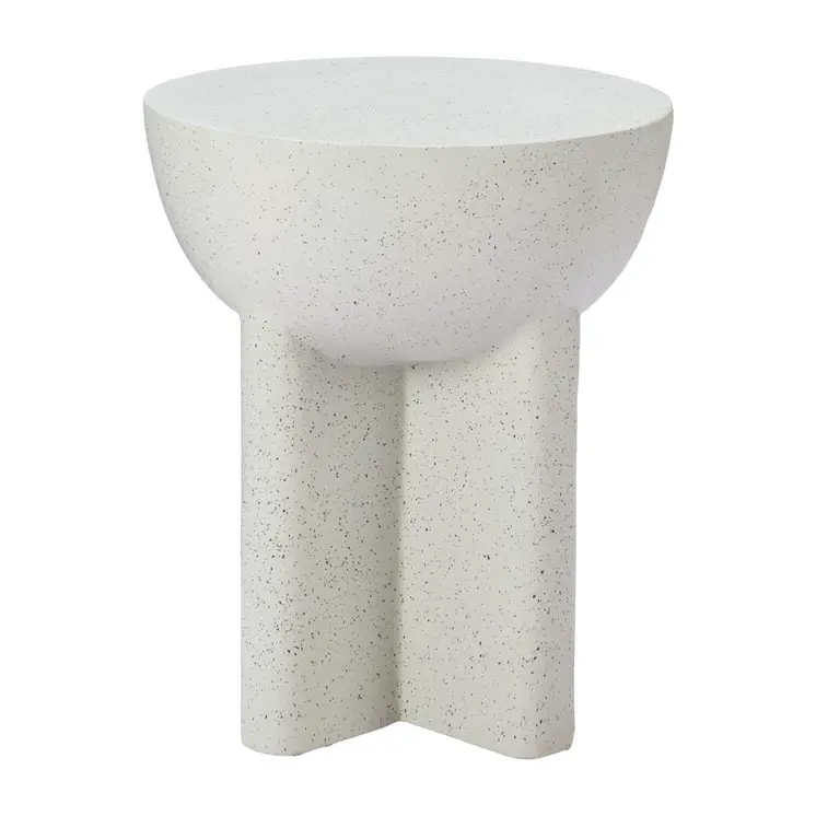 18" White Faux Stone Round Pedestal End Table