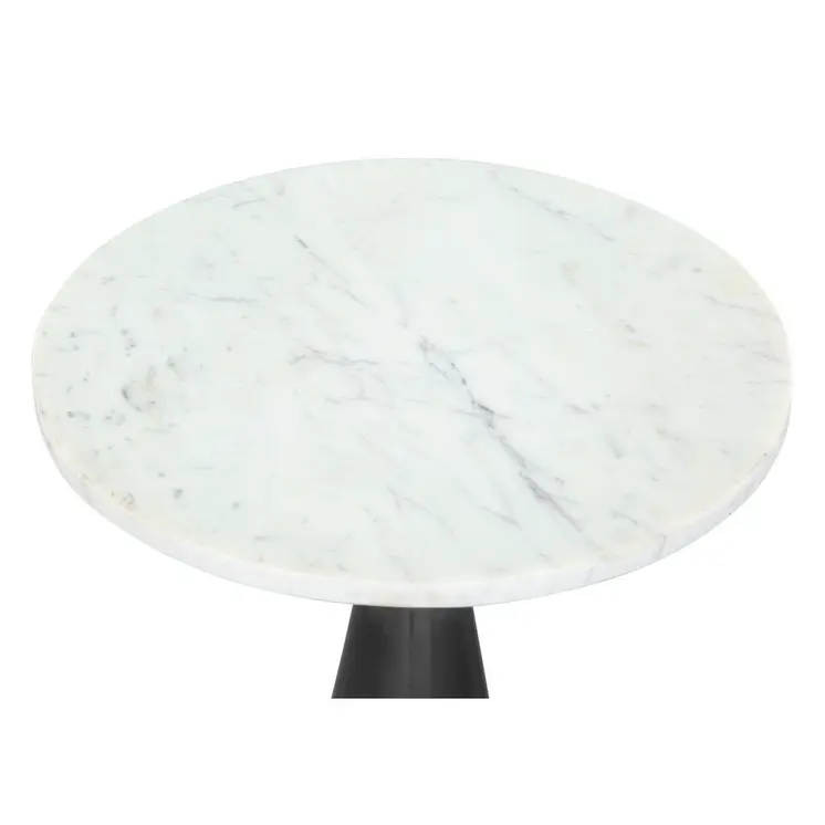 23" White And Black Marble And Steel Round Pedestal End Table