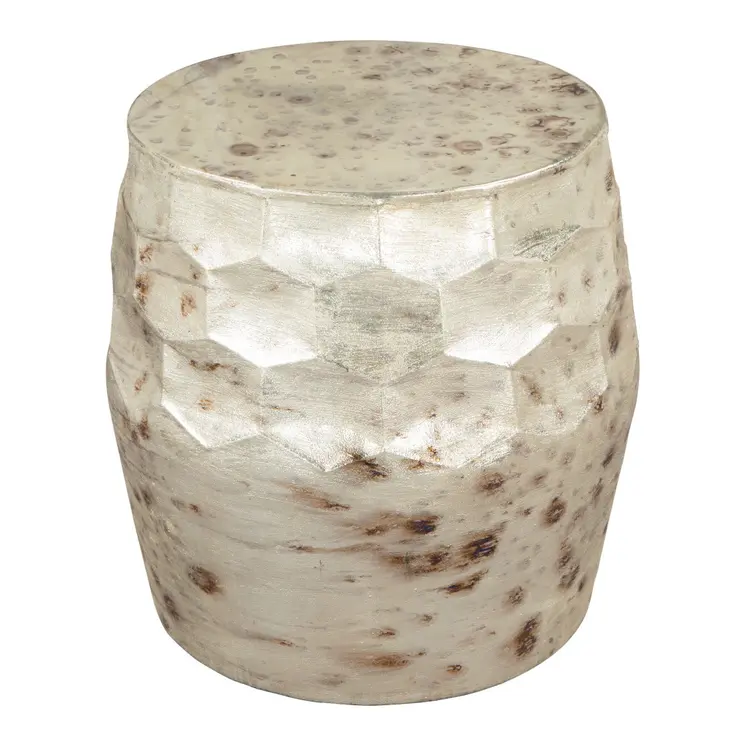 22" Beige Iron Round Block End Table