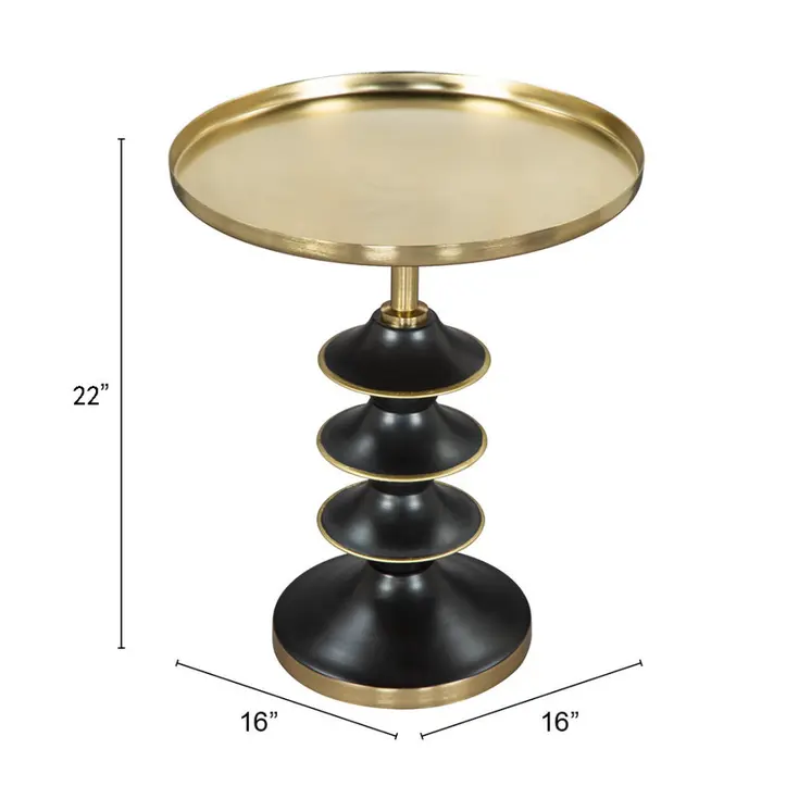 22" Gold And Black Iron Round Pedestal End Table