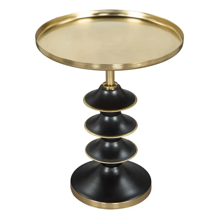 22" Gold And Black Iron Round Pedestal End Table