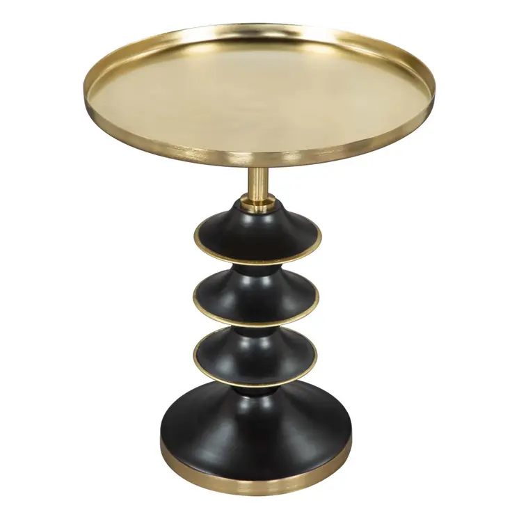 22" Gold And Black Iron Round Pedestal End Table