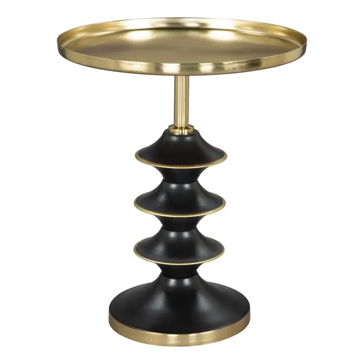 22" Gold And Black Iron Round Pedestal End Table