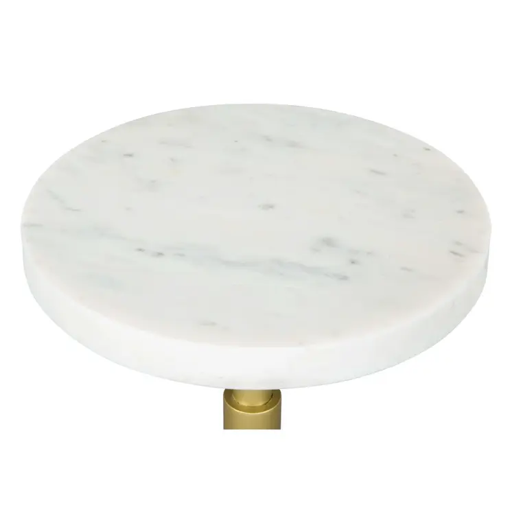 22" White And Gold Marble And Iron Round Pedestal End Table