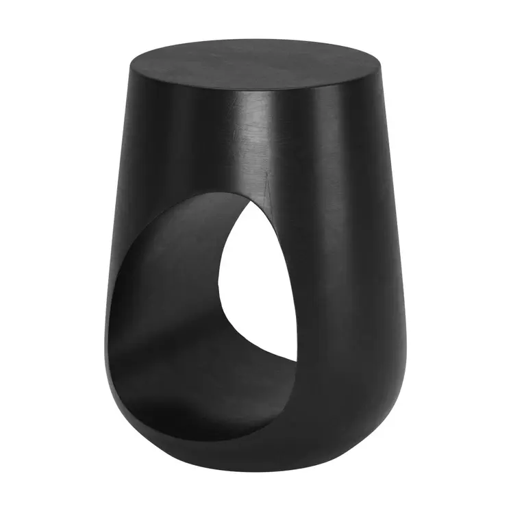 18" Black Solid Wood Round Mod Geo End Table