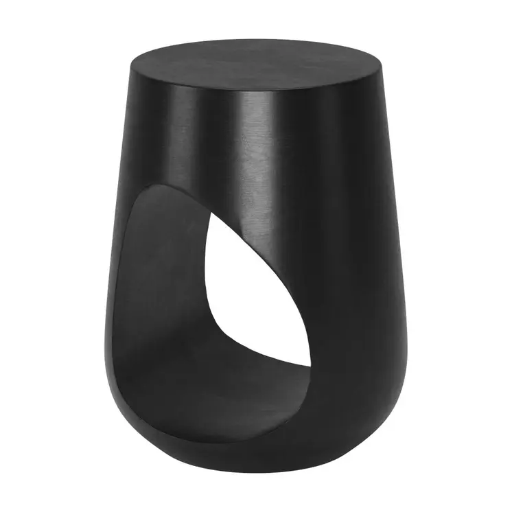 18" Black Solid Wood Round Mod Geo End Table