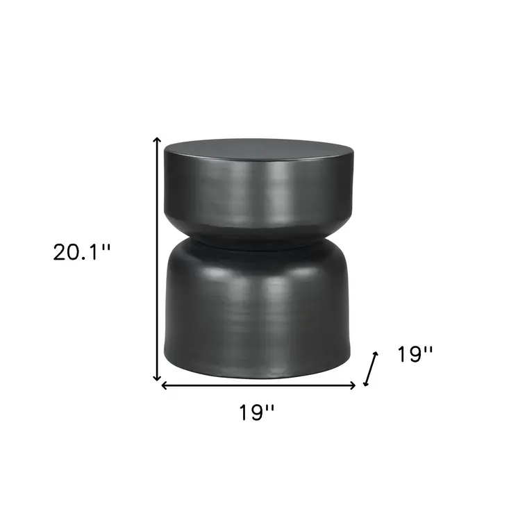 20" Black Iron Round Drum End Table