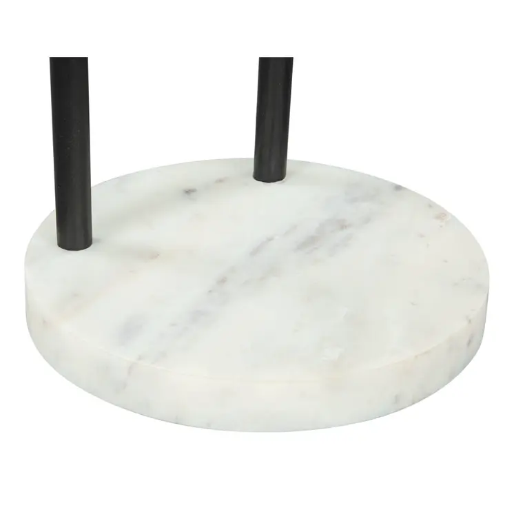 22" Black And White Iron And Marble Round C Table End Table