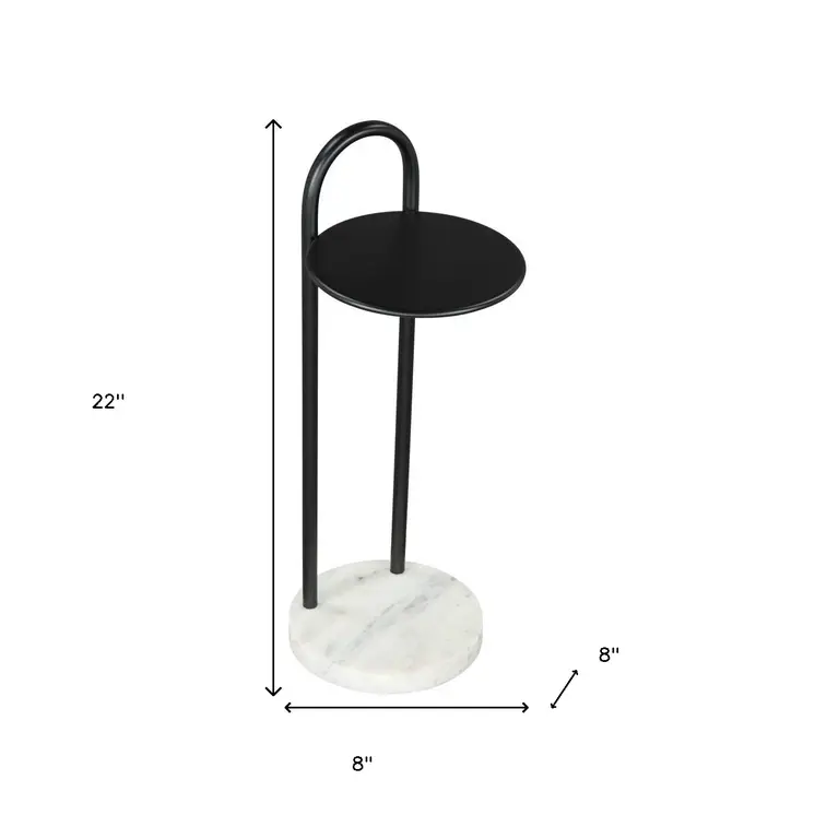 22" Black And White Iron And Marble Round C Table End Table