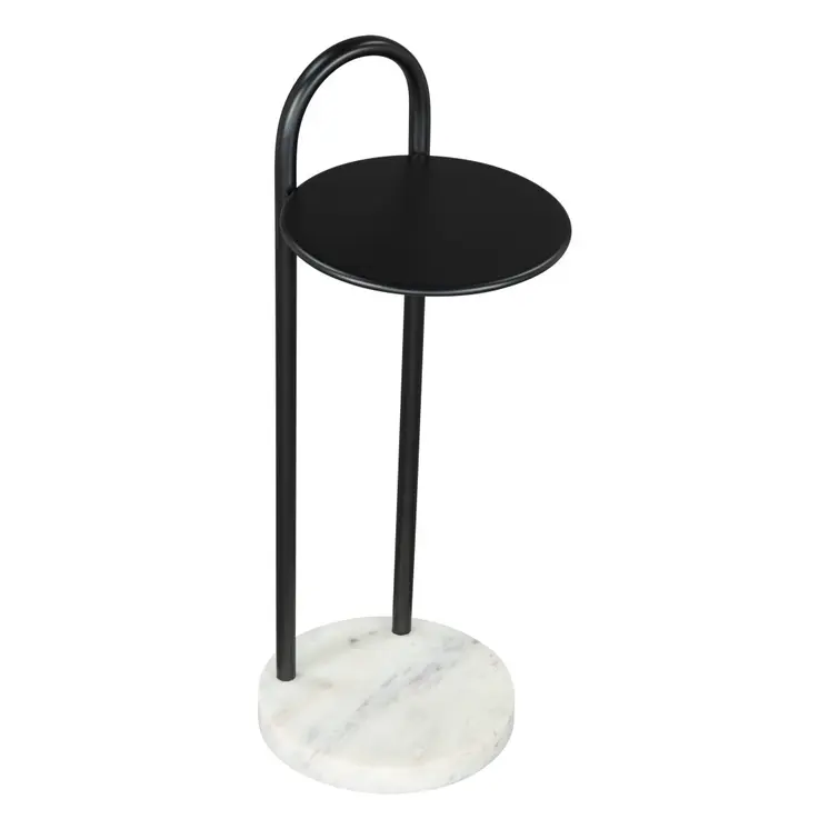 22" Black And White Iron And Marble Round C Table End Table