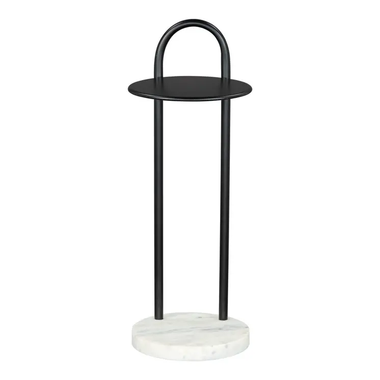 22" Black And White Iron And Marble Round C Table End Table