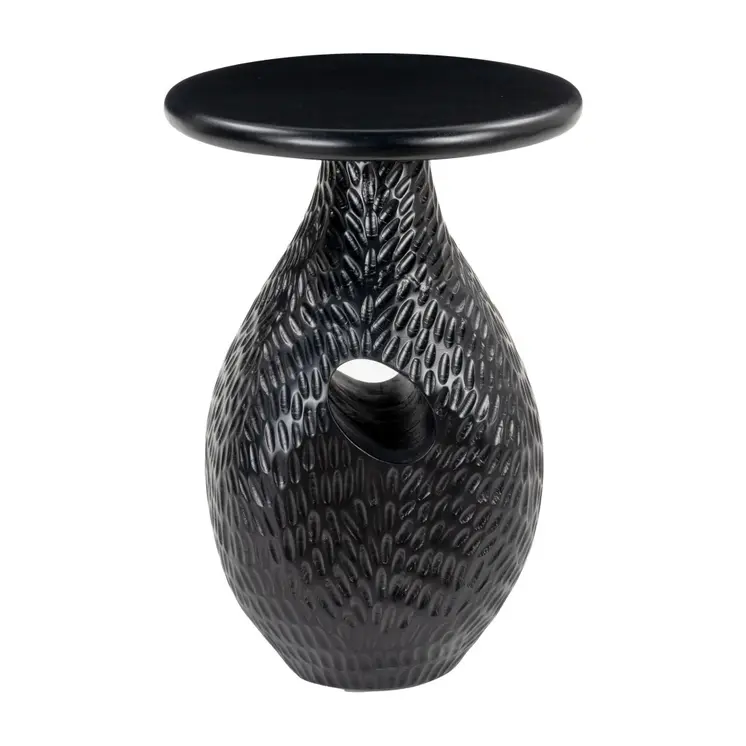 20" Black Solid Wood Round Pedestal End Table