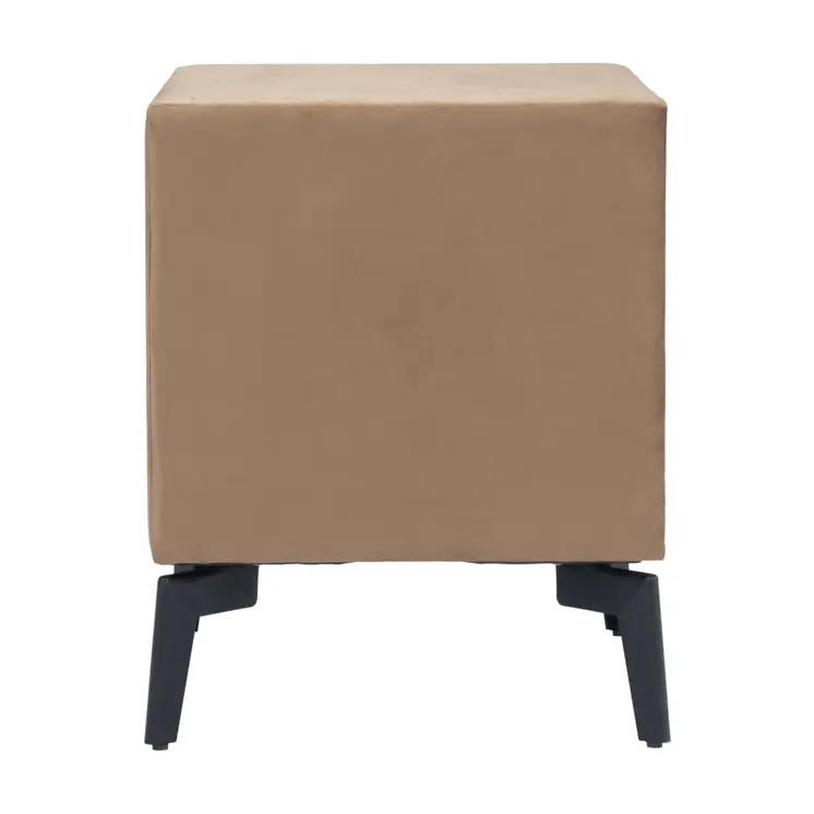 20" Brown and Black Velvet Wood and Steel End Table With Two Drawers