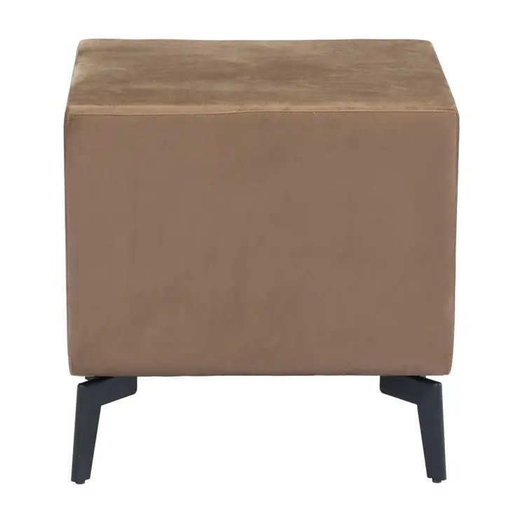 20" Brown and Black Velvet Wood and Steel End Table With Two Drawers
