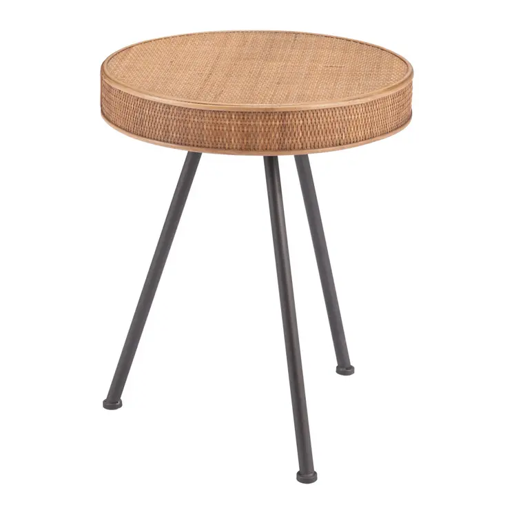 23" Natural and Gray Rattan and Steel Round End Table