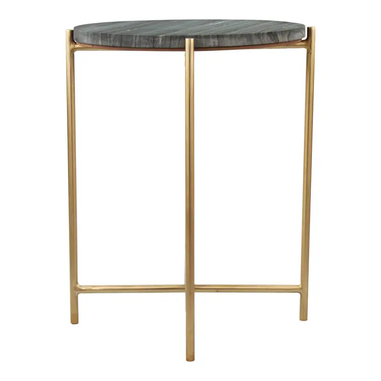 22" Gray and Gold Marble and Iron Round End Table