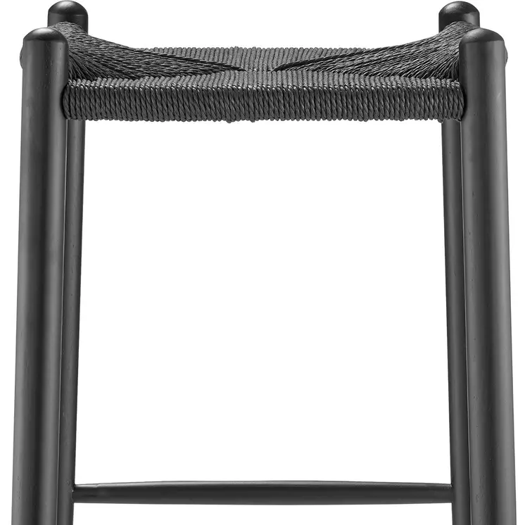 31" Black Rush and Solid Wood Backless Bar Height Bar Chair