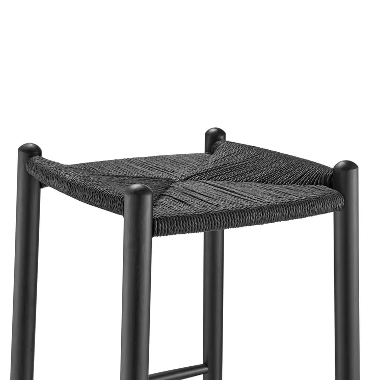 31" Black Rush and Solid Wood Backless Bar Height Bar Chair