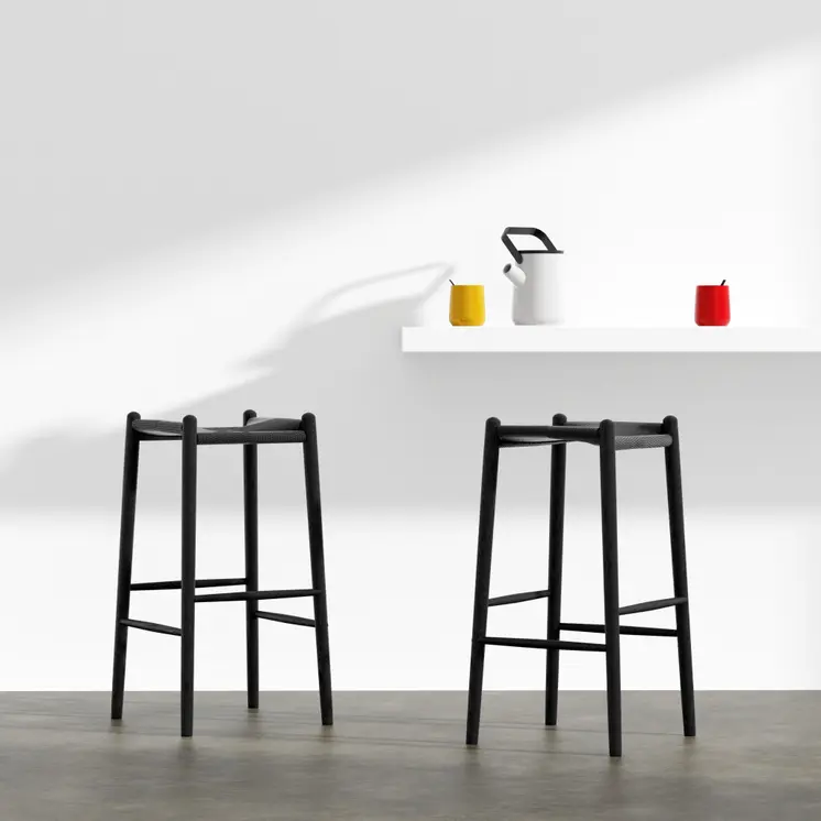 31" Black Rush and Solid Wood Backless Bar Height Bar Chair