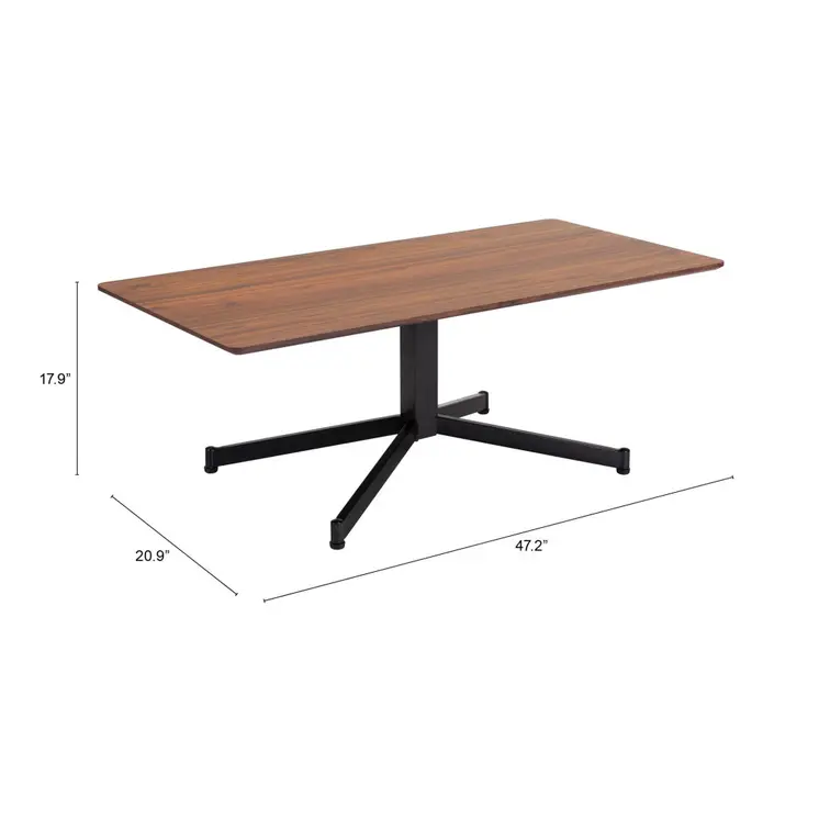 48" Brown and Black Wood and Steel Pedestal Coffee Table