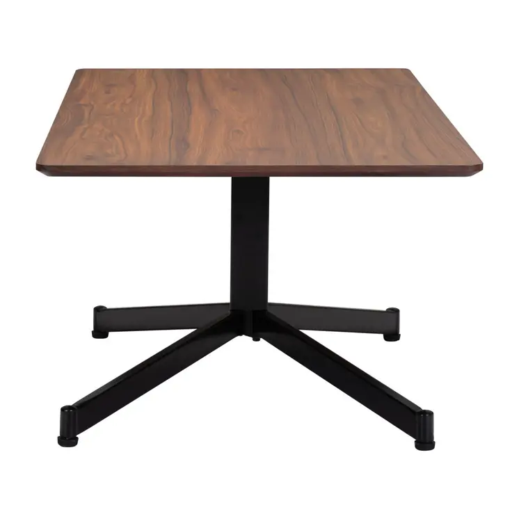48" Brown and Black Wood and Steel Pedestal Coffee Table