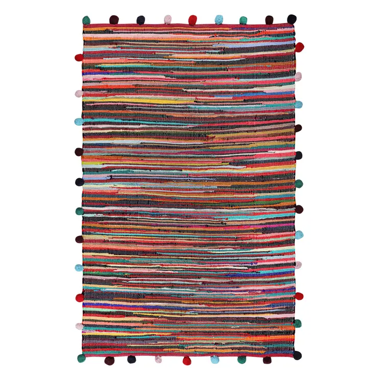 3' X 5' Red and Black Striped Hand Woven Area Rug With Fringe