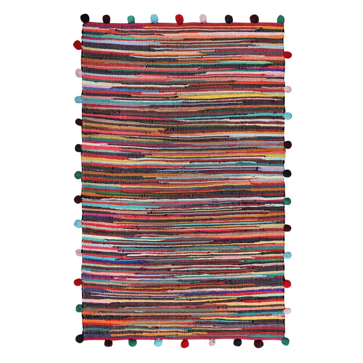 3' X 5' Red and Black Striped Hand Woven Area Rug With Fringe