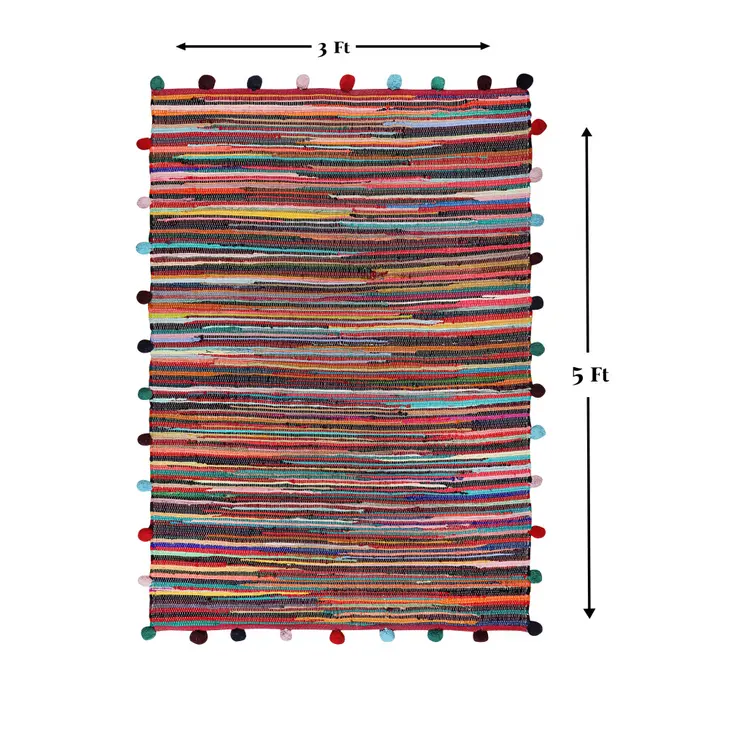 3' X 5' Red and Black Striped Hand Woven Area Rug With Fringe