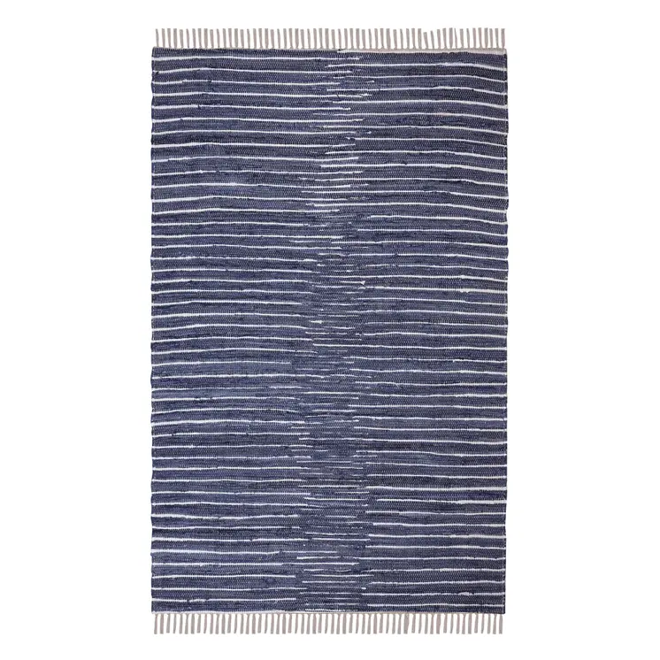 3' X 5' Navy and White Striped Handmade Indoor Outdoor Area Rug