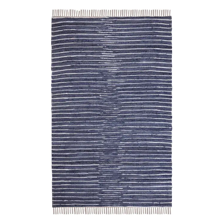 3' X 5' Navy and White Striped Handmade Indoor Outdoor Area Rug