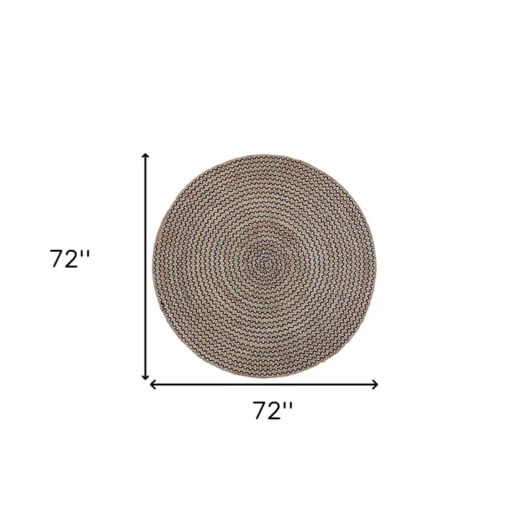 6' Natural And Black Jute Vermicular Hand Woven Round Rug