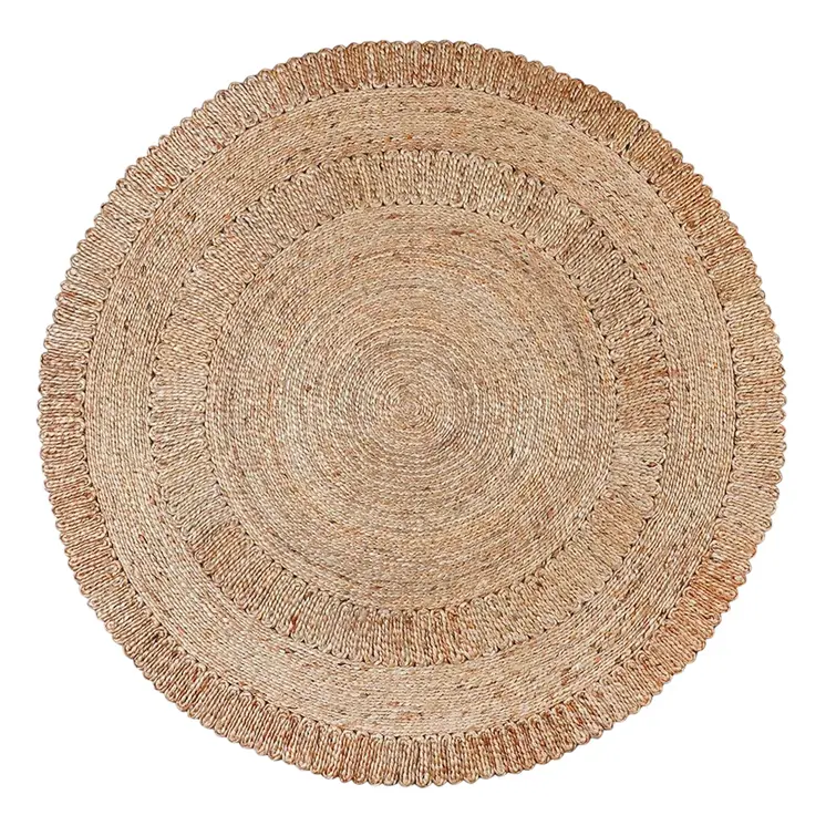 6' Natural Jute Geometric Hand Braided Round Rug