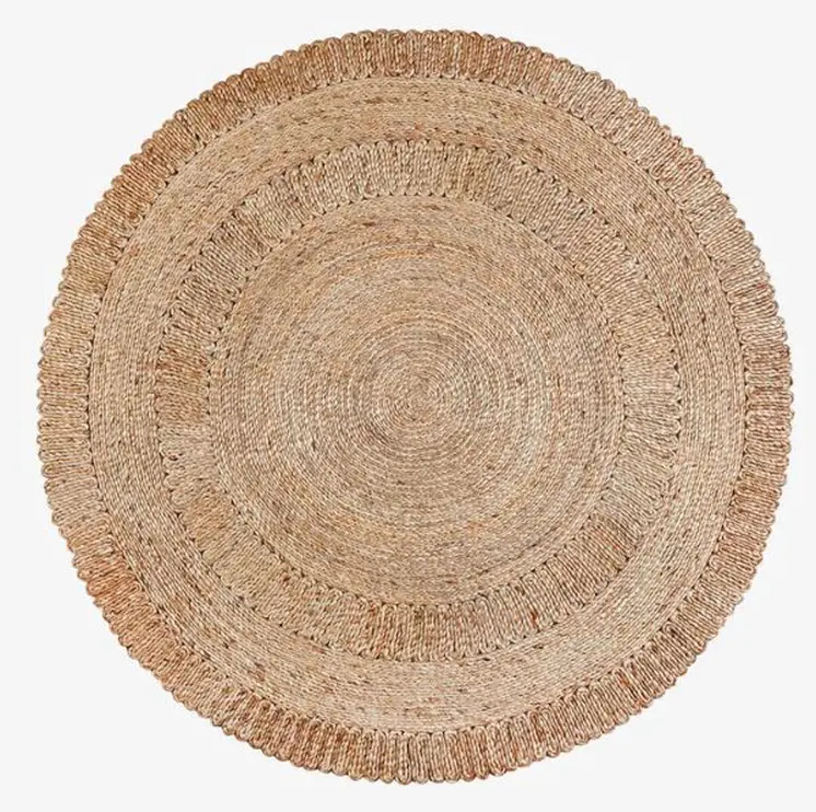 6' Natural Jute Geometric Hand Braided Round Rug